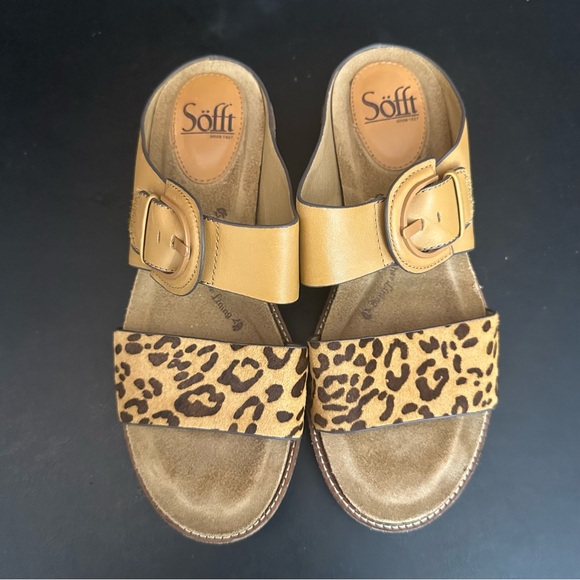 Sofft Braye Leopard Padded Footbed Tan Leather Cow Hair Slip On Sandals 8.5 - Picture 7 of 12